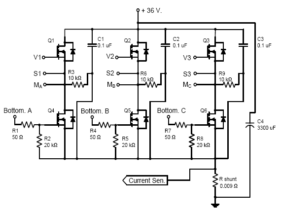 ภาค Power Output ใช้ PowerM osfet จำนวน 6 ตัวเพื่อควบคุมแต่ละเฟส